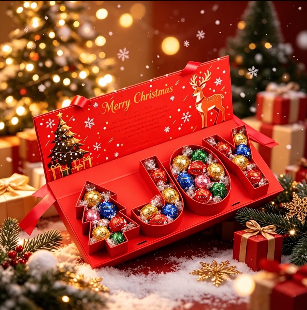 Rote JOY-Weihnachtsbox mit Lindt LINDOR